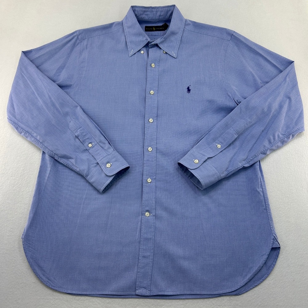 Ralph Lauren Mens Blue Micro Check Button Down Shirt 16.5 Long Sleeve Pony Logo